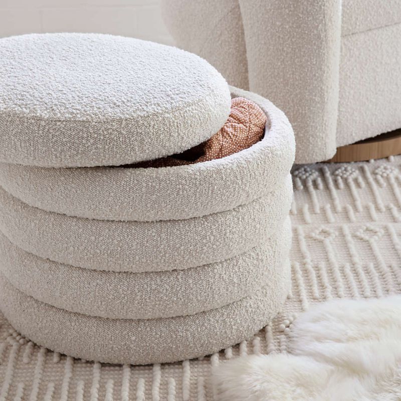 Crate & Barrell Snoozer Cream Boucle Storage Ottoman