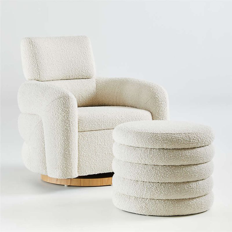 Crate & Barrell Snoozer Cream Boucle Nursery Swivel Glider Chair by Leanne Ford