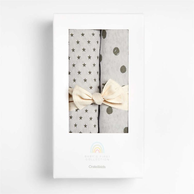 Crate&Barrell Organic Heathered Jersey Baby Swaddle Blankets, Set of 2