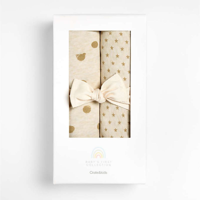 Crate&Barrell Organic Heathered Jersey Baby Swaddle Blankets, Set of 2