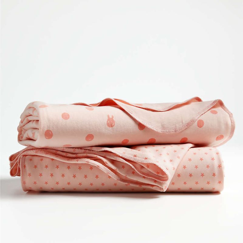 Crate&Barrell Organic Heathered Jersey Baby Swaddle Blankets, Set of 2